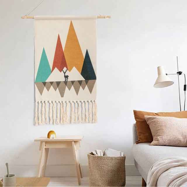 Cotton Linen Bohemian Tassel Geometric Tapestry Wall Hanging Decor